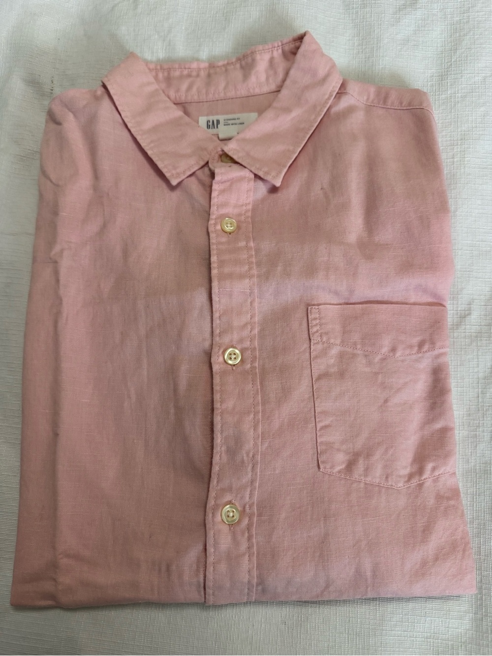 GAP Pink Casual Button Down Shirt, Linen Large